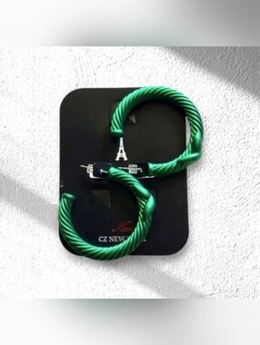 Green Twisted Hoop Earrings - Cable Hoops